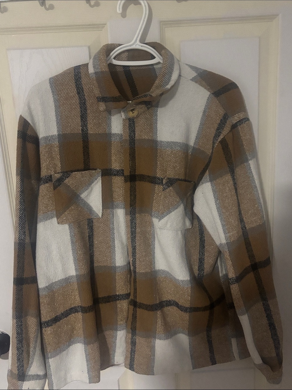 Plaid Shacket Jacket in Cream and Brown